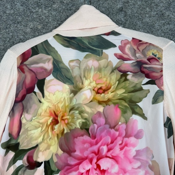 Ted Baker Pink Floral Back Cardigan Open Front Lightweight Sweater Size 1 - Picture 12 of 15
